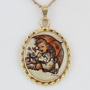 14k Yellow Gold Oval MJ Hummel Umbrella Girl by ARS Edition